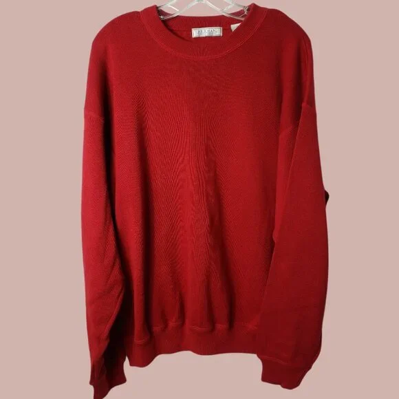 Elkhan Red Crewneck Sweater 100% Cotton Knit Pullover RedLarge